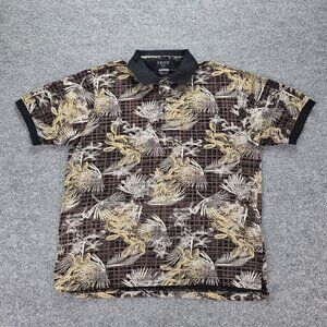 Izod Golf Polo Shirt Mens Large Floral Short Sleeve All Over Print Preppy Casual